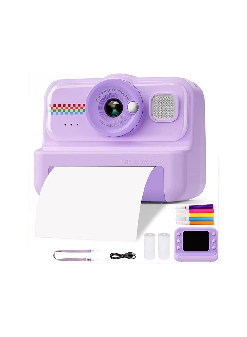 Kids Instant Print Camera - 1080P HD, 3 Rolls Paper & 32GB Card, Ideal Gift for Boys & Girls Age 3-14 (purple)l - Image 1